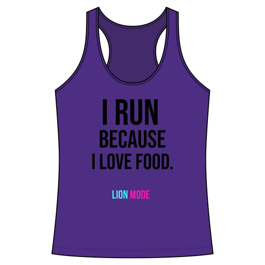 Lion Mode – I Run Because I Love Food Women's Performance Racerback Tank