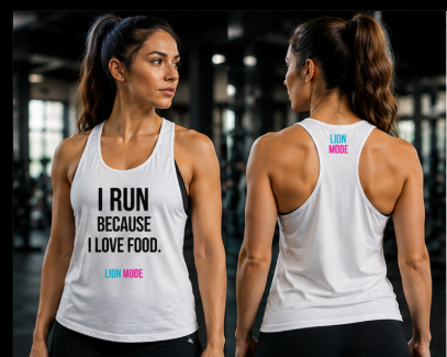 Lion Mode – I Run Because I Love Food Women's Performance Racerback Tank