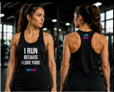 Lion Mode – I Run Because I Love Food Women's Performance Racerback Tank