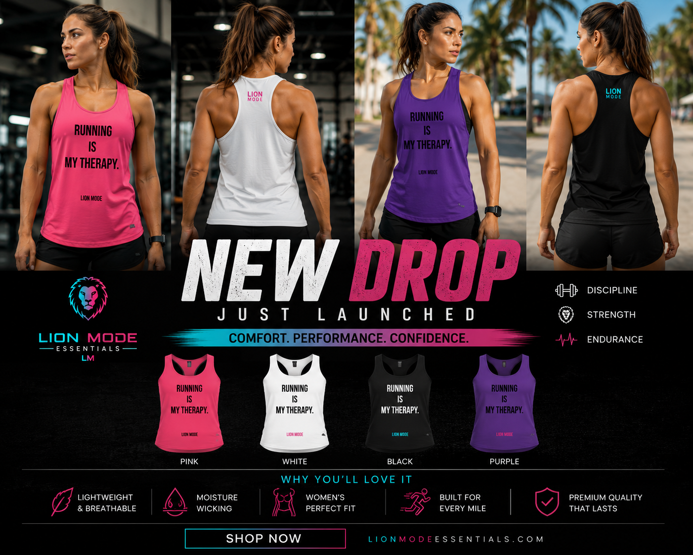 Lion Mode – Running Is My Therapy Women's Performance Running Tank